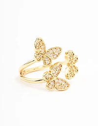 Gold Plated Cubic Zirconia Butterfly Trio Ring