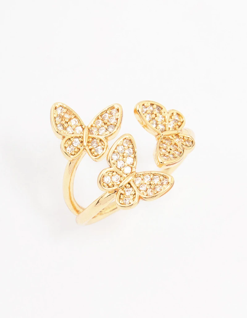 Gold Plated Cubic Zirconia Butterfly Trio Ring