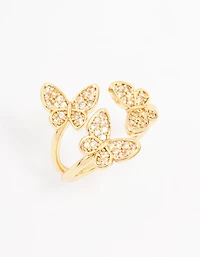 Gold Plated Cubic Zirconia Butterfly Trio Ring