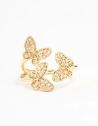 Gold Plated Cubic Zirconia Butterfly Trio Ring