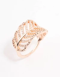 Rose Gold Leaf Band Cubic Zirconia Ring