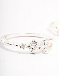 Silver Plated Floral Stone Stacking Rings