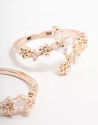 Rose Gold Plated Floral Stone Stacking Ring Pack