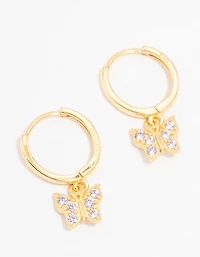 Gold Plated Sterling Silver Cubic Zirconia Butterfly Earrings