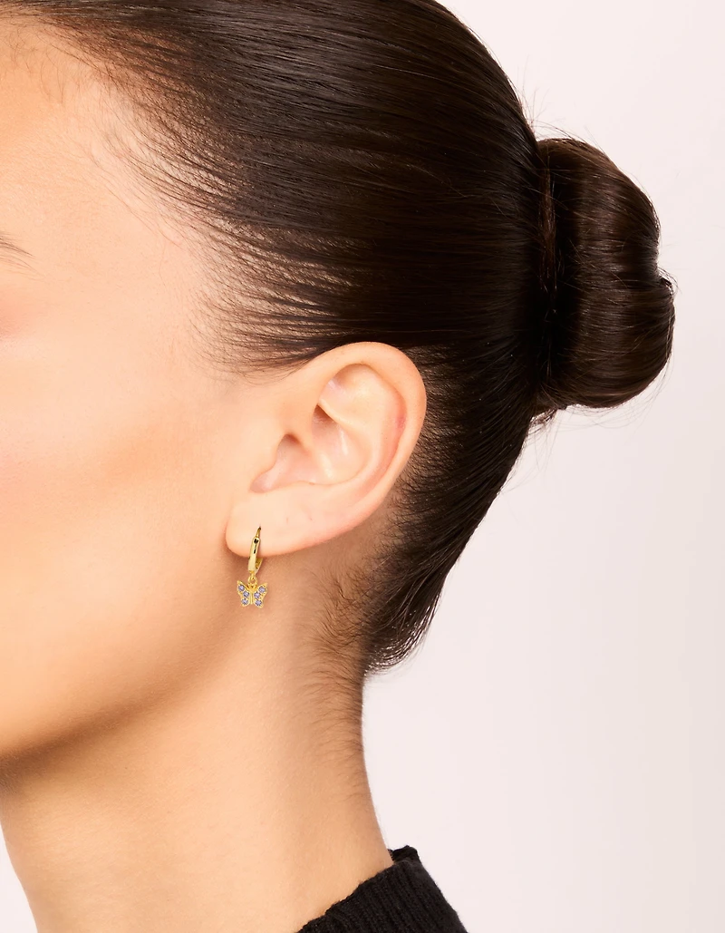 Gold Plated Sterling Silver Cubic Zirconia Butterfly Earrings