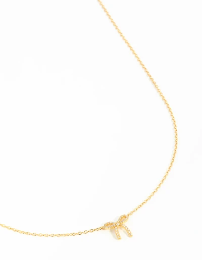 Gold Plated Sterling Silver Cubic Zirconia Bow Necklace