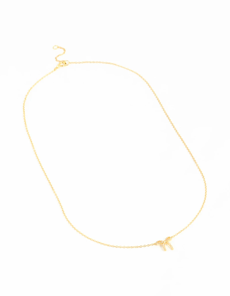 Gold Plated Sterling Silver Cubic Zirconia Bow Necklace
