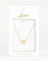 Gold Plated Sterling Silver Cubic Zirconia Bow Necklace