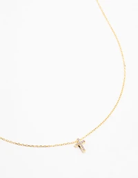 Gold Plated Sterling Silver Cubic Zirconia Cross Necklace