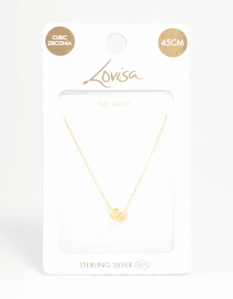 Gold Plated Sterling Silver Pave Link Extra Small Hoop Necklace