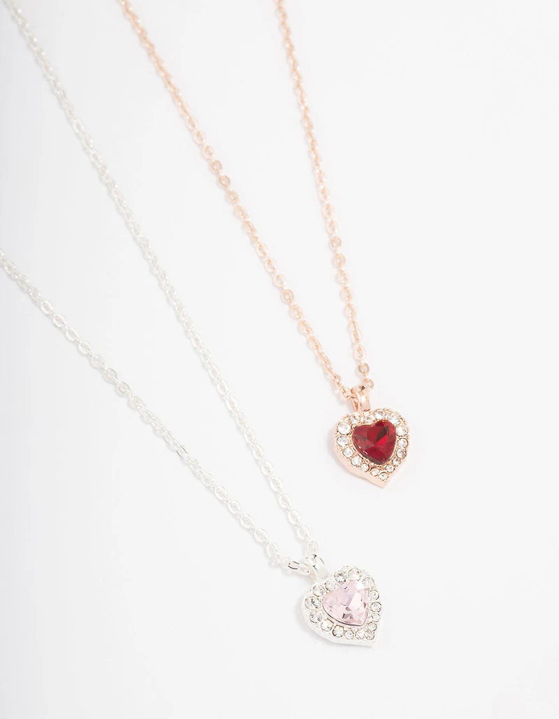 Gold & Silver Mixed Metal Heart Halo Necklace Pack