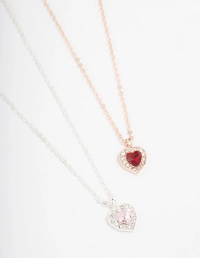 Gold & Silver Mixed Metal Heart Halo Necklace Pack