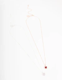 Gold & Silver Mixed Metal Heart Halo Necklace Pack
