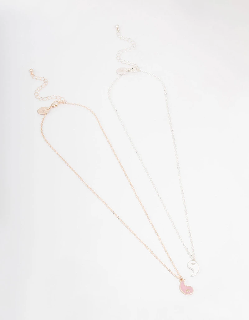 Two-Toned Heart Yin & Yang Necklace Pack