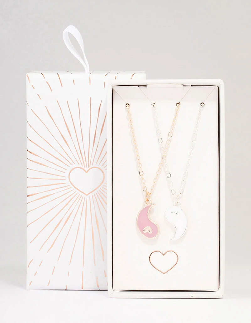Two-Toned Heart Yin & Yang Necklace Pack