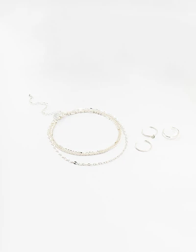 Silver Dumbell Anklet & Toe Rings Set