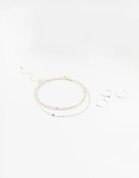 Silver Dumbell Anklet & Toe Rings Set
