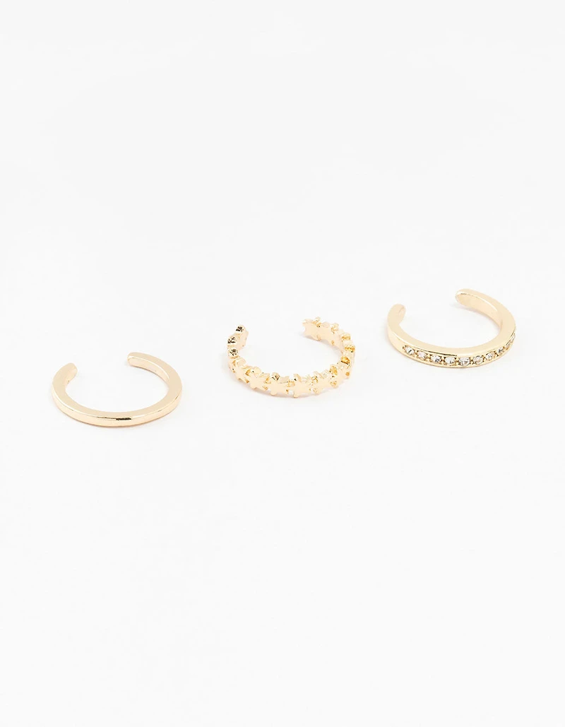 Gold Straight & Crystal Toe Rings 3-Pack
