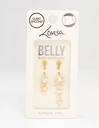 Gold Plated Surgical Steel Flower Power Belly Bar 2-Pack