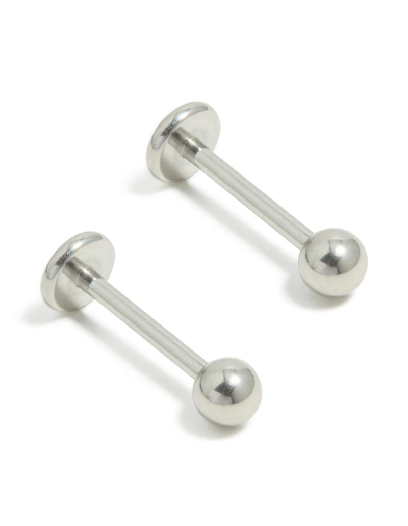 Surgical Steel Plain Ball Flat Back Earrings 2-Pack
