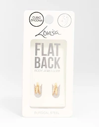 Gold Plated Surgical Steel Double Cubic Zirconia Hoop Flat Back 2-Pack