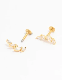 Gold Plated Surgical Steel Cubic Zirconia Marquise Crawler Flat Back 2-Pack