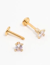 Gold Plated Surgical Steel Mini Cubic Zirconia Flat Back 2-Pack