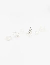 Silver Leaf & Pearl Mixed Ear Cuffs 6-Pack