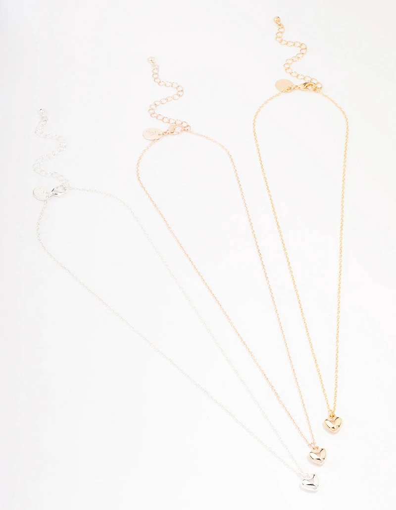 Mixed Metal Bubble Heart Necklace 3-Pack