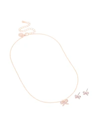 Rose Gold Bow Diamante Jewellery Set