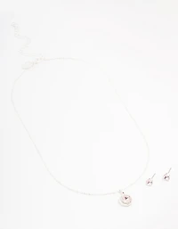 Silver Round Diamante Pink Halo Jewellery Set