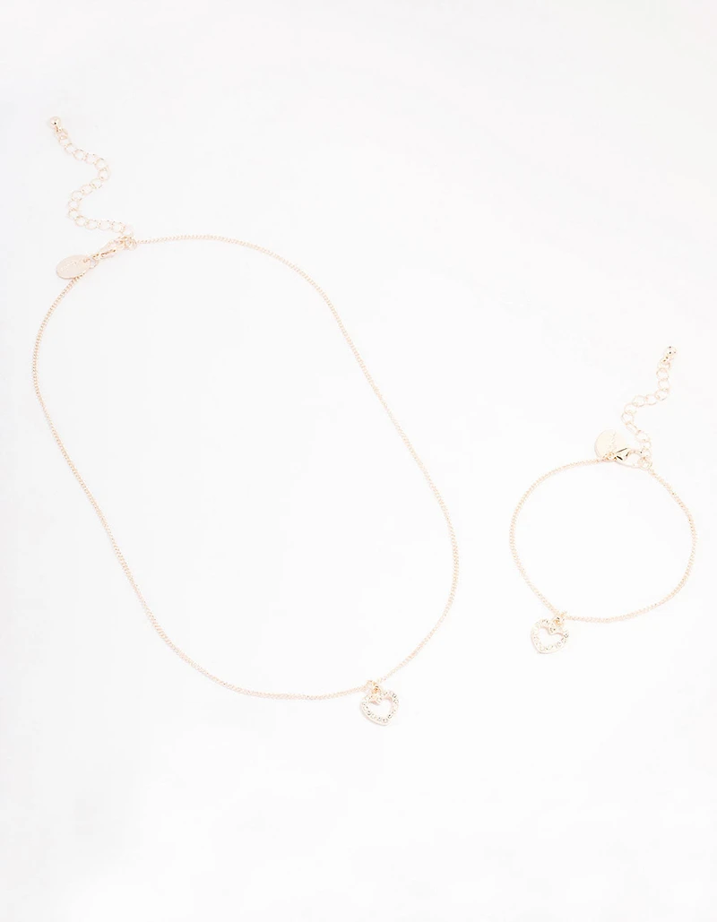Rose Gold Heart Diamante Jewellery Set
