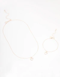 Rose Gold Heart Diamante Jewellery Set