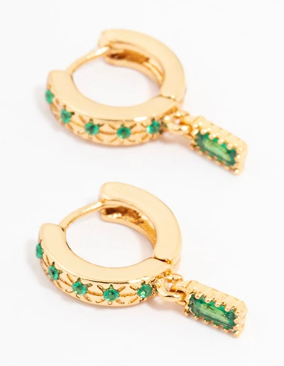 Boucles d’oreilles Huggie Celestial Baguette en émeraude plaquées or