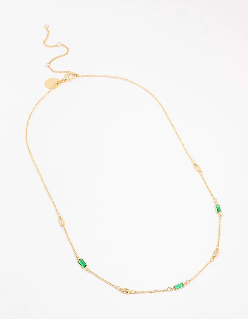 Collier de station de baguette émeraude plaqué or