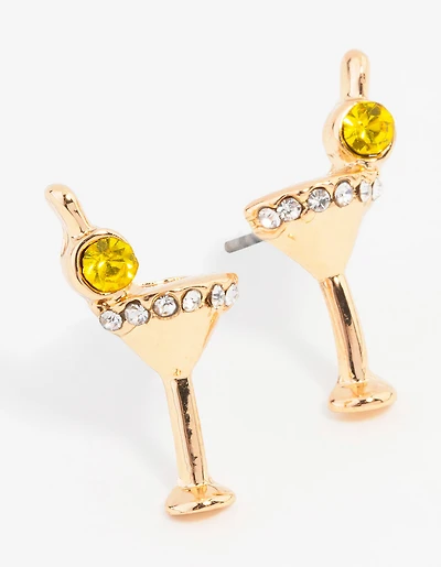 Gold Martini Glass Stud Earrings