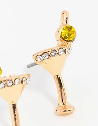 Gold Martini Glass Stud Earrings