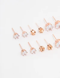 Rose Gold Basic Diamante Stud Earrings 8-Pack