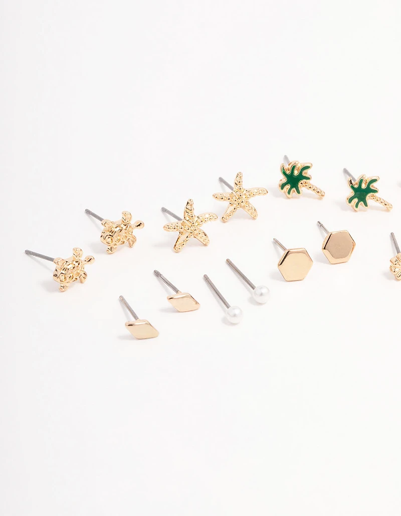 Gold Palm Tree Diamante Earring 12-Pack