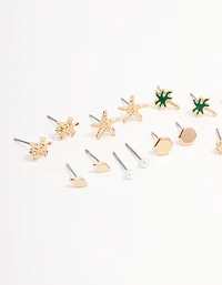Gold Palm Tree Diamante Earring 12-Pack