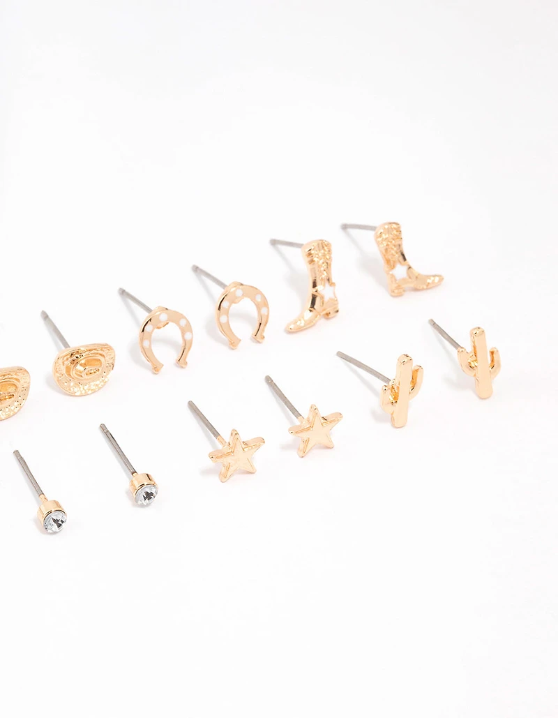 Gold Western Cowgirl Earrings 8-Pack