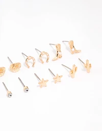 Gold Western Cowgirl Earrings 8-Pack