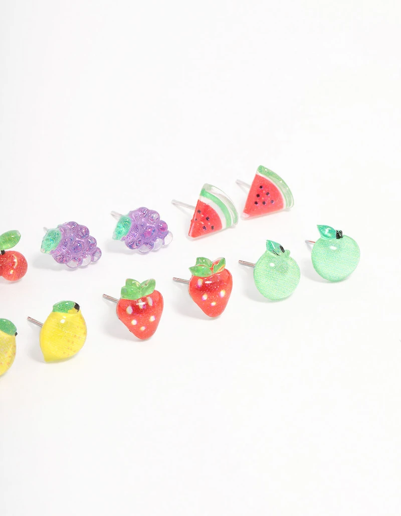 Silver Fruit Salad Earring 8-Pack