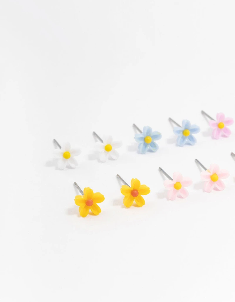 Silver Daisy Earrings 8-Pack