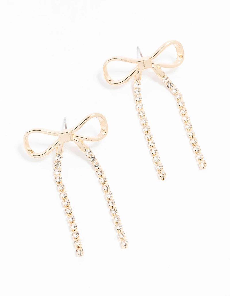 Gold Bow Cup Chain Drop Earrings