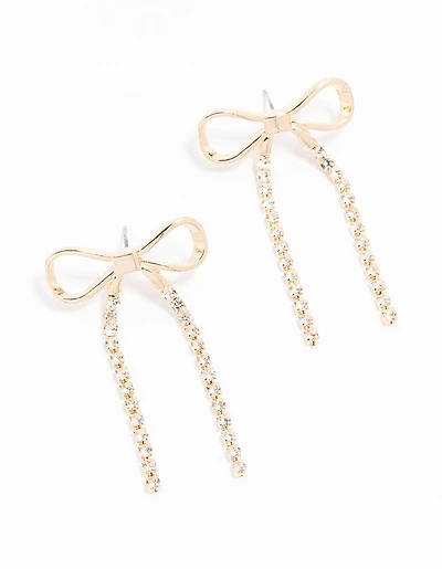 Gold Bow Cup Chain Drop Earrings