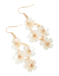 Gold Pearl Flower Vine Drop Earrings