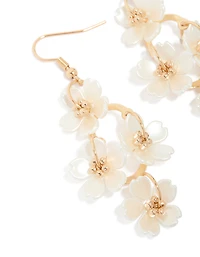 Gold Pearl Flower Vine Drop Earrings
