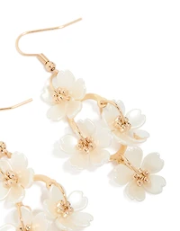 Gold Pearl Flower Vine Drop Earrings