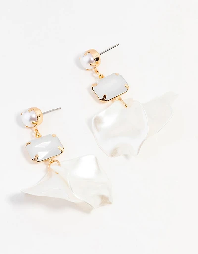 Boucles d’oreilles pendantes en pétales de perles en or diamant